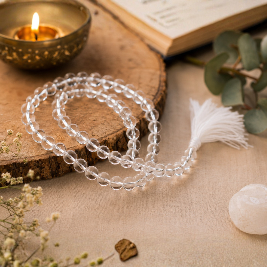 Clear Quartz Japa Mala – 108+1 (Beads)