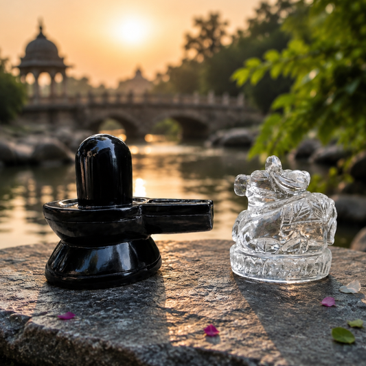 Black Tourmaline Shivling with Clear Quartz Nandi Ji