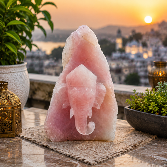 Rose Quartz Carved Lord Ganesha Face