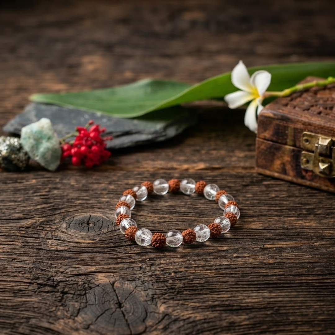Rudraksha and Clear Quartz