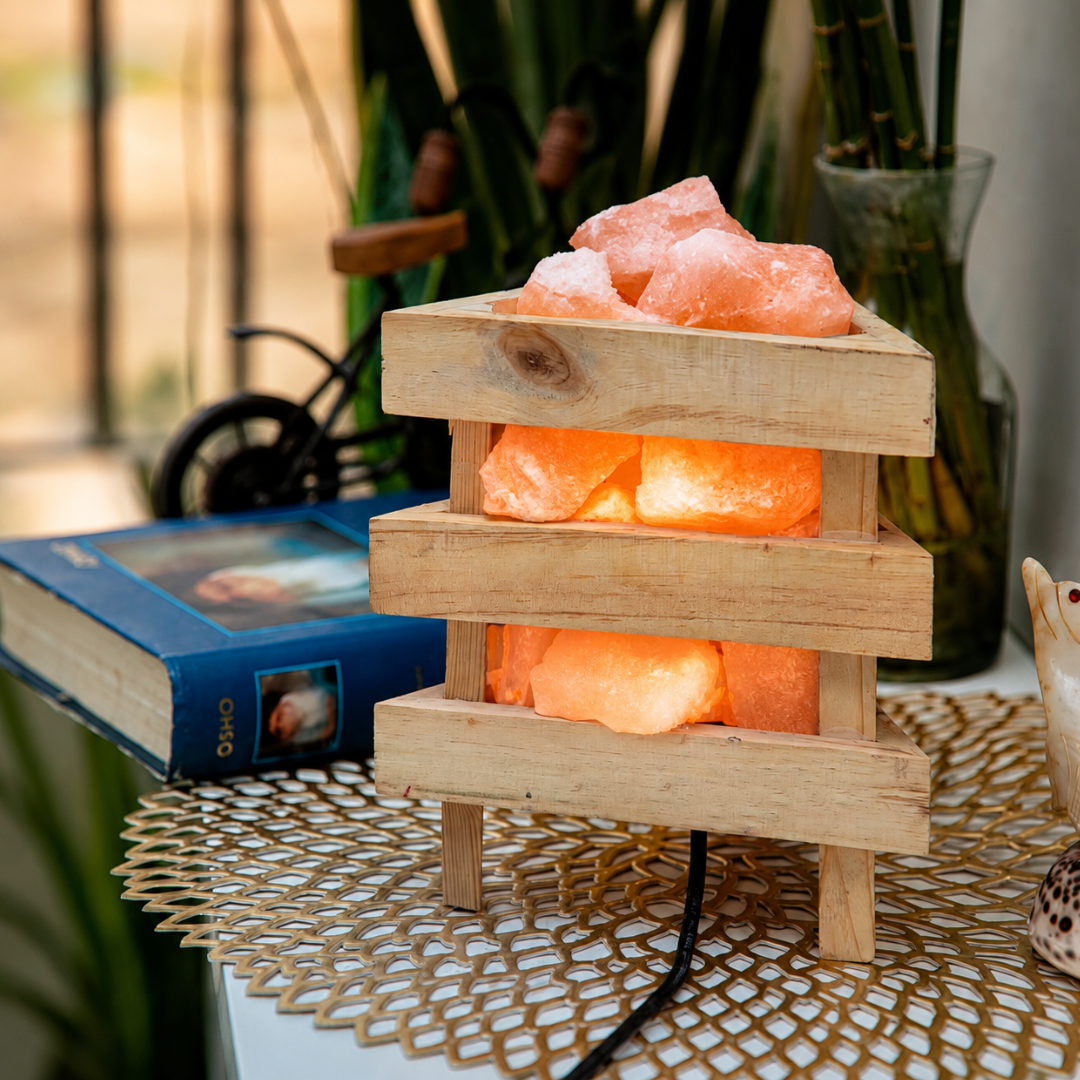 Wooden Triangle Rock Salt Lamp
